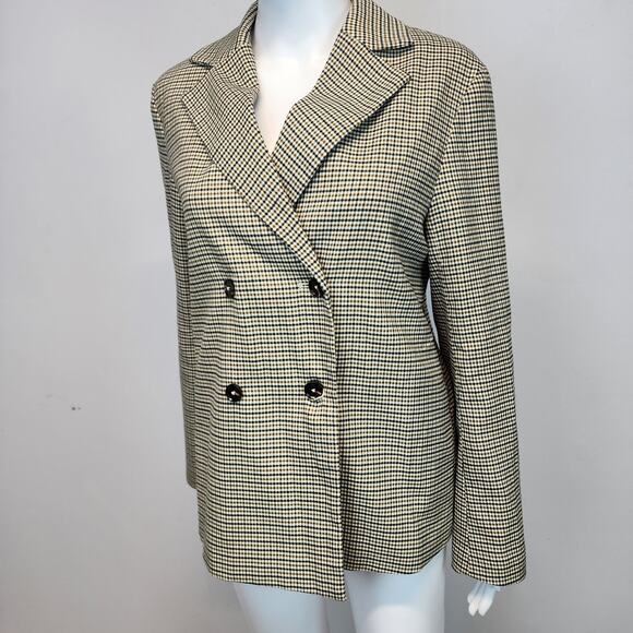 Mod Ref Checkered Blazer Lady Jacket Size S Beige Double Breast Boxy Academia - Picture 2 of 16